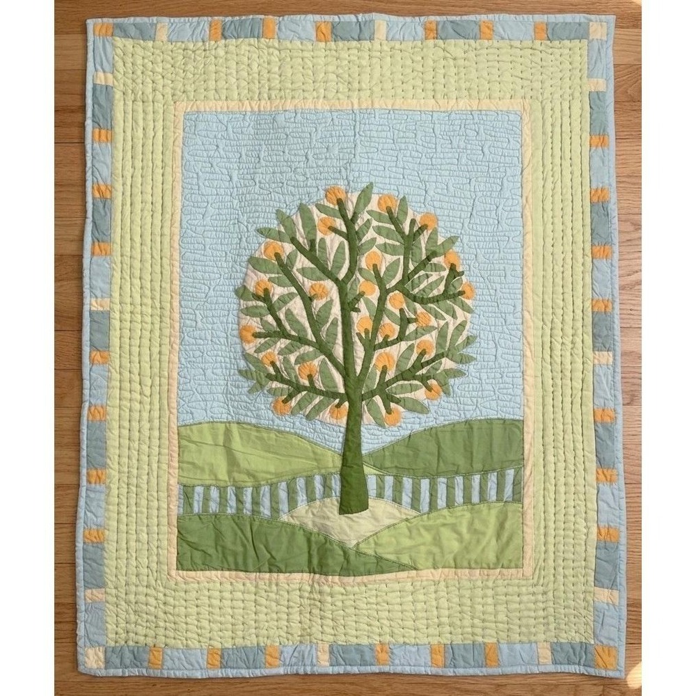 Crate and Barrel The Land of Nod Orange Tree Crib Toddler‎ Bed Quilt Patchwork